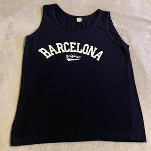 Barcelona Original Tank Top Mens XL Black Sleeveless Shirt Travel‎ Souvenir Y2K